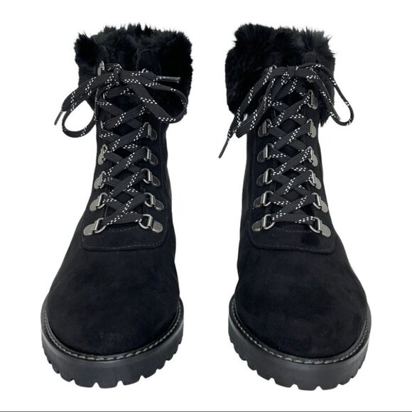 Kenneth Cole Reaction Trail Boot Black Faux Suede Faux Trim Womens Ankle Boots - Picture 4 of 12